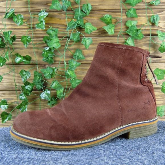 Bos. & Co. Women's 39 Brown Suede Leather Ankle Boots Lace Up Back Zip Casual - Picture 1 of 8